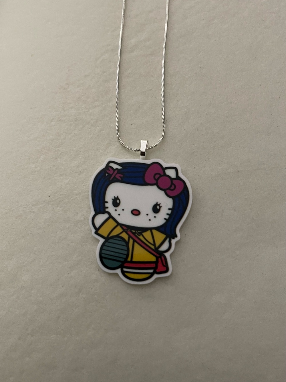 Hello Kitty Inspired Pendant Necklace - Pink Bow & Yellow Outfit